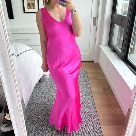 Bardo Collective Sleeveless V-Neck Silky Tank Slip Maxi Dress Fuchsia Small - Picture 1 of 10